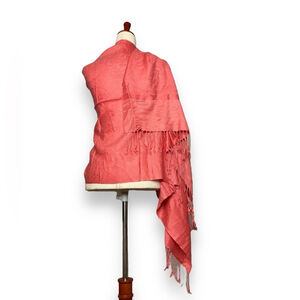 Pashmina Coral Pink Fringe Trim Shawl Scarf